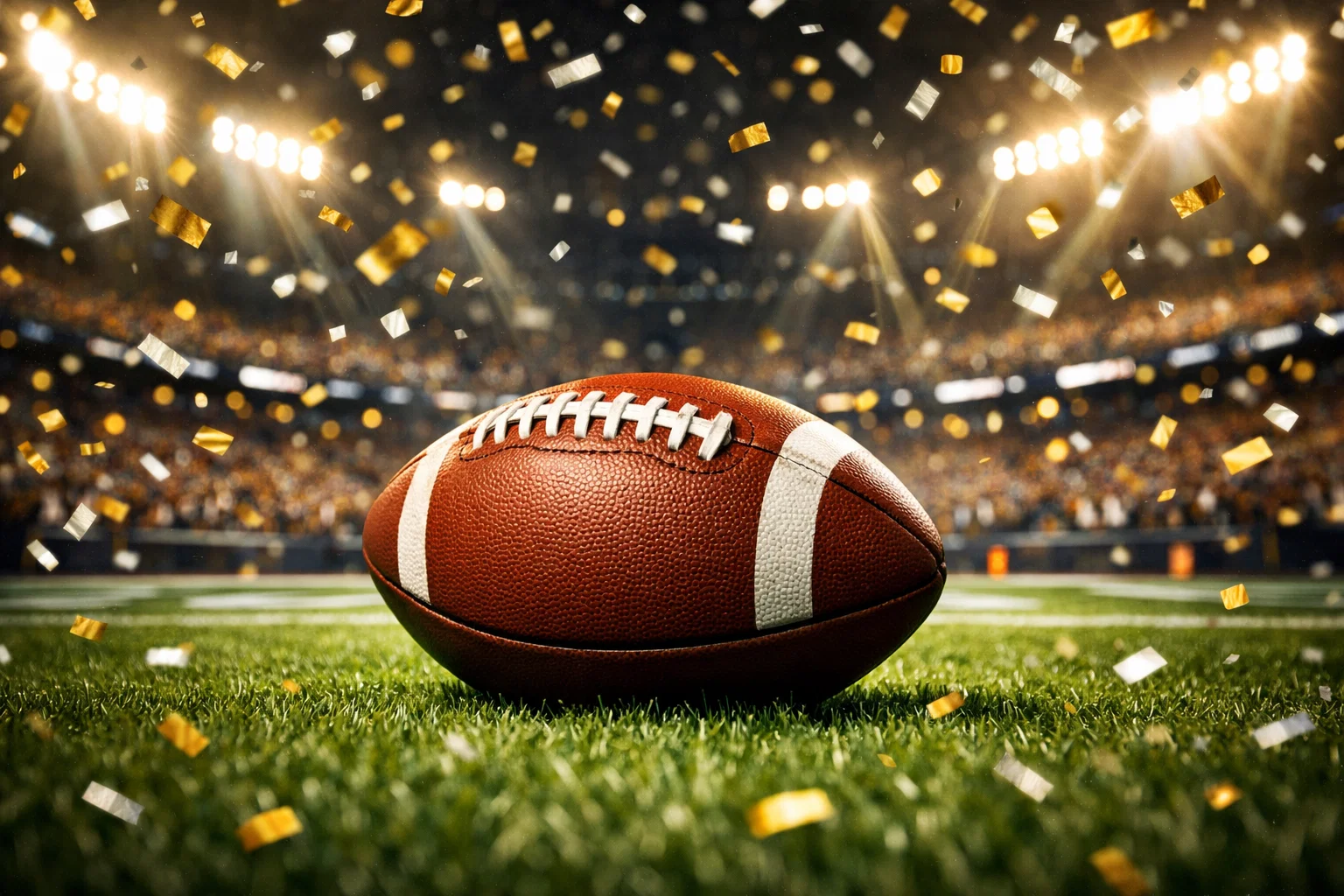 Ballon de football américain posé sur la pelouse d